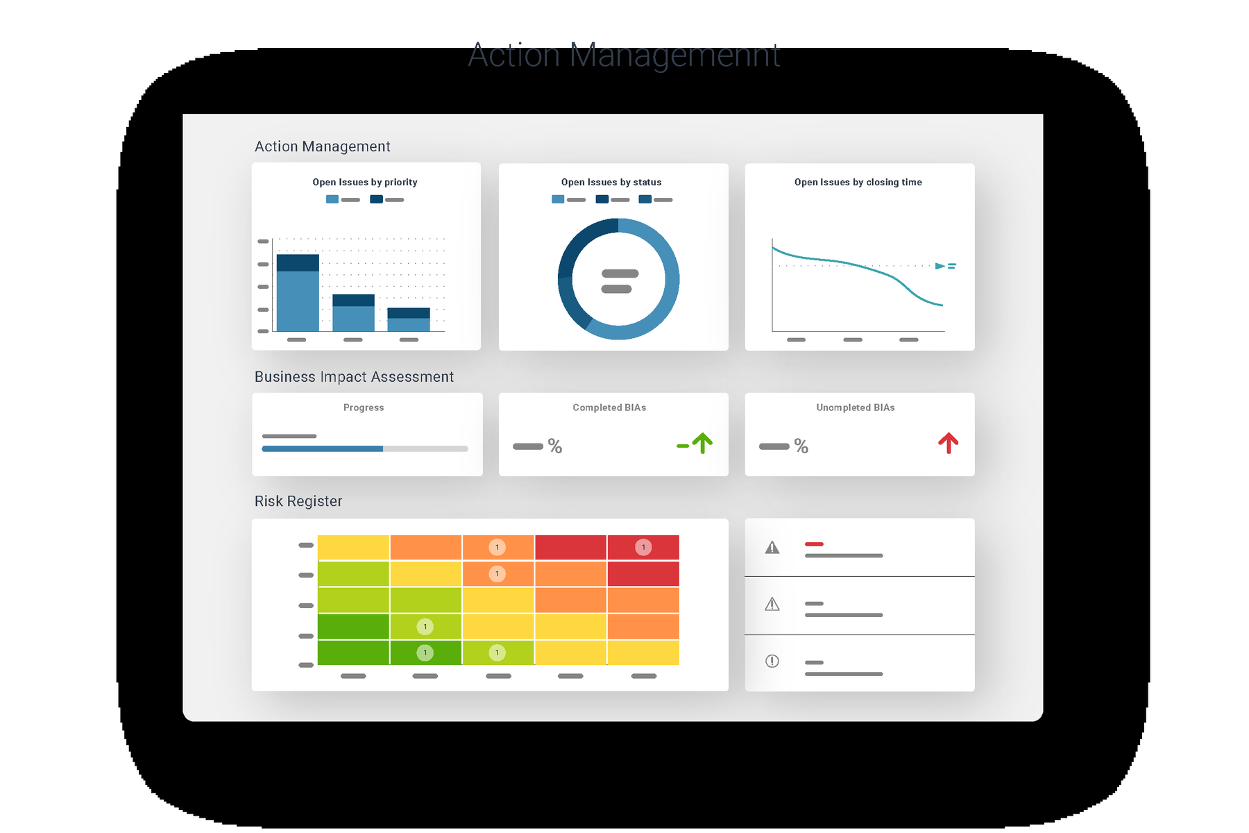 Illustrated SAI360 action management dashboard.